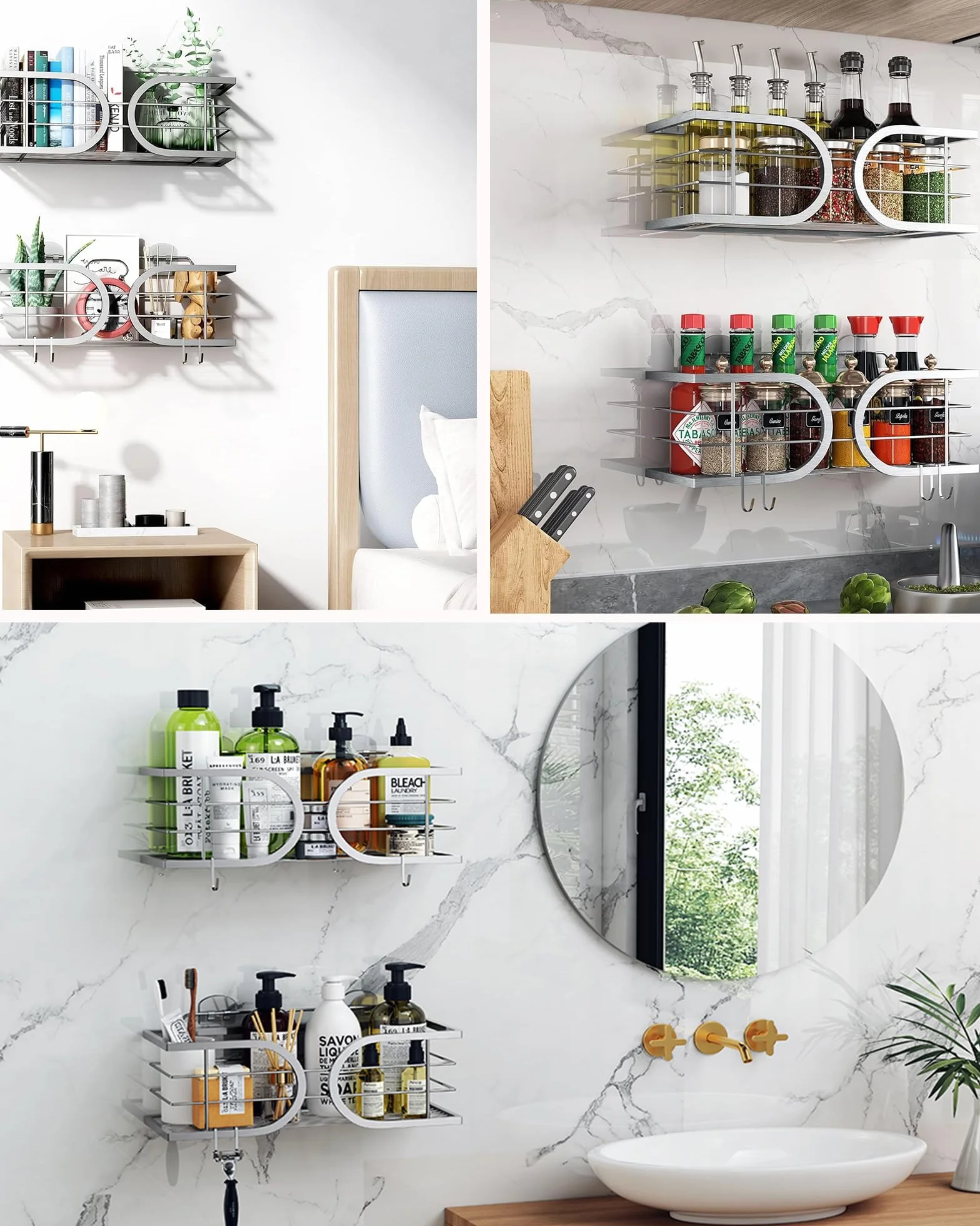 Adhesivo Estantes Cesta para Ducha de Baño Gran Capacidad 304 Acero Inoxidable Ducha Estanteria Organizador para Cocina o Baño 2 Piezas(Plata)