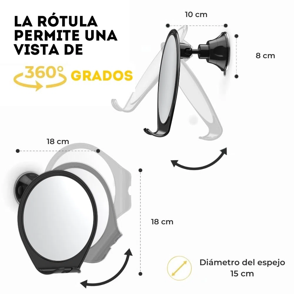 HONEYBULL Espejo de Afeitado antivaho, Espejo de Ducha, Espejo Adhesivo para afeitarse con Ventosa y Giratorio (Negro)