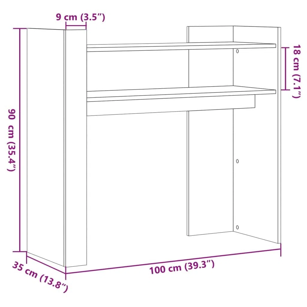 Mesa consola de roble ahumado, 100 x 35 x 90 cm, mesa auxiliar clásica con mucho espacio para salón y pasillo, mesa estrecha estable