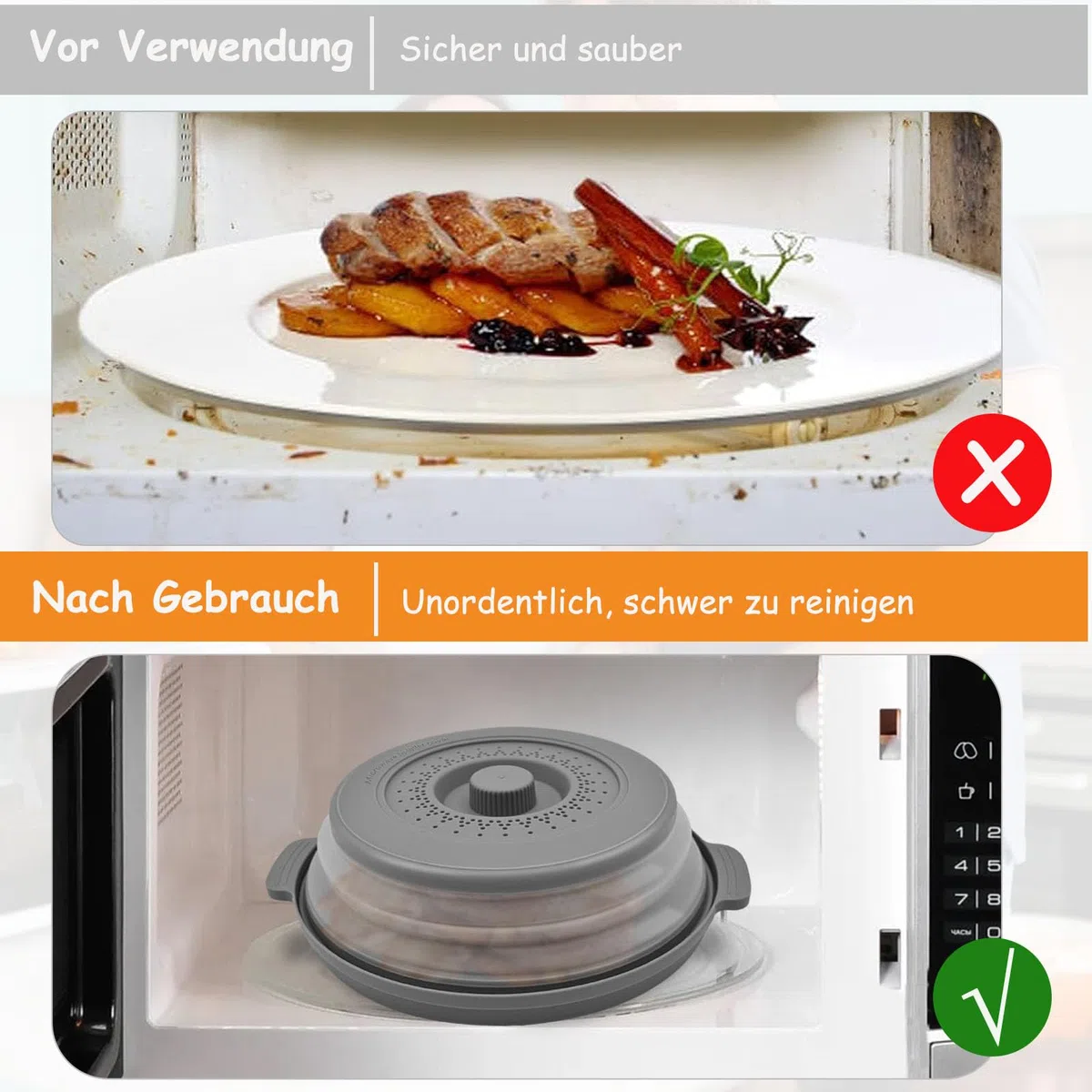 2 cubiertas plegables para microondas, tapa antisalpicaduras, cesta de filtro con agujeros de vapor, tapa de microondas con agujeros de vapor, reutilizable, para frutas y verduras, gris, azul