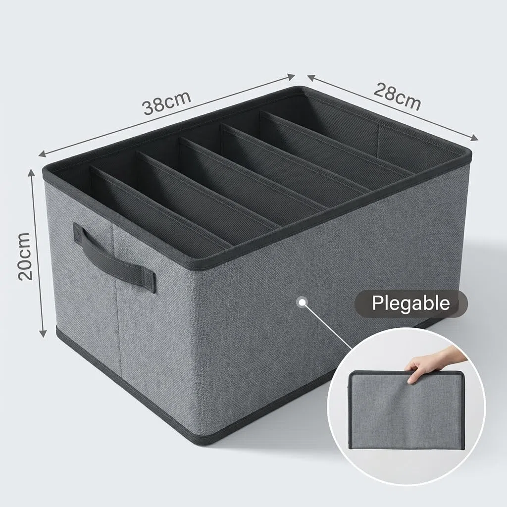 Pincho Organizador Armario, Cajas Almacenaje Ropa, Almacenamiento Hogar, Caja Almacenaje Tela con Asas Reforzadas, Organizadores de Cajones con Compartimentos - Pack 3 Plegables Gris (6)