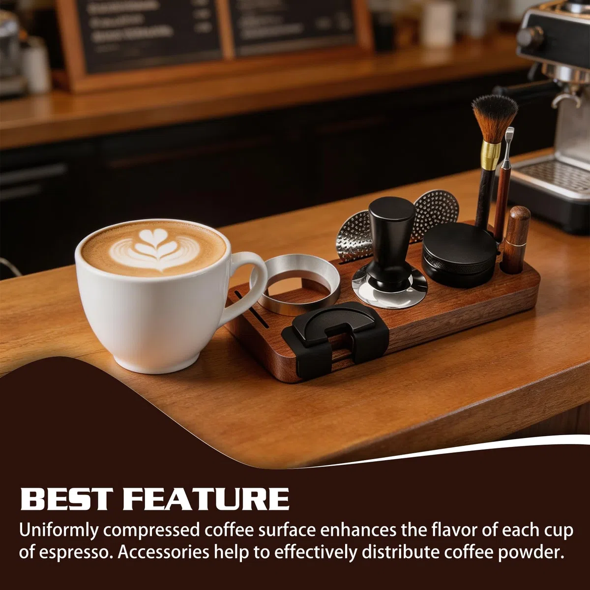 Juego de 10 prensadores de café con estación de prensado, 51 mm, juego de accesorios para café expreso con herramienta WDT, anillo dosificador, pantalla Puck, cepillo de limpieza, tapete, accesorios