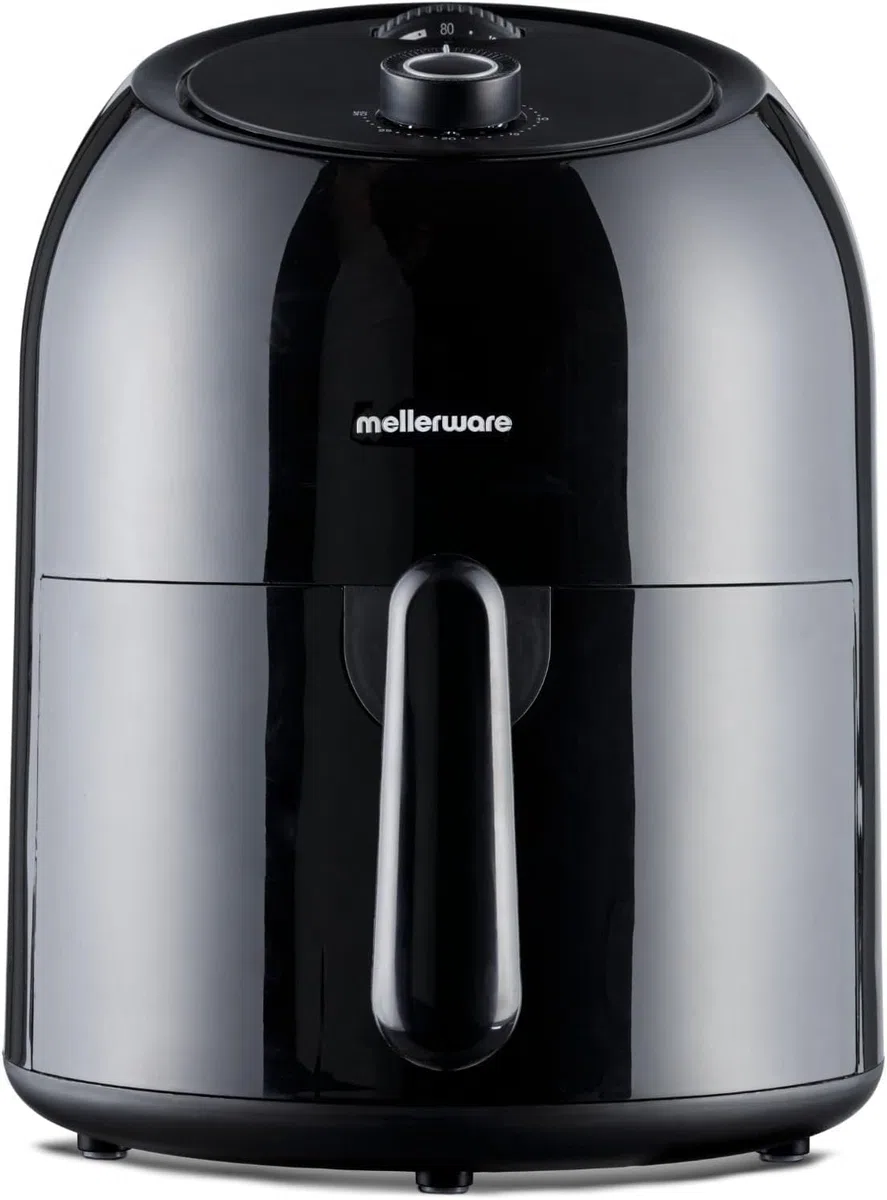 Mellerware - Freidora sin Aceite Crunchy Medium 1000W, 3,5 l, Temporizador Programable, Air Fryer 80-200ºC, Sin BPA/PFOA, Freidora de Aire Análogica, Negro