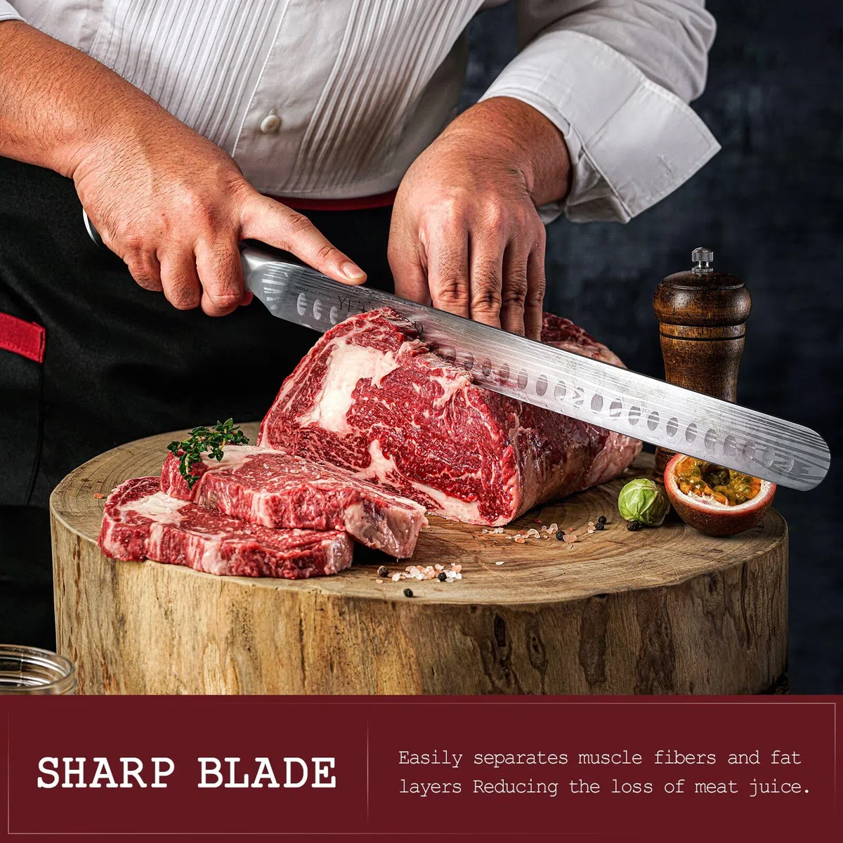 YFWOOD Cuchillo jamonero, cuchillo rebanador afilado de 30 cm, para salmón, para kebab, para carne y barbacoa, diseño de mango ergonómico, caja de regalo