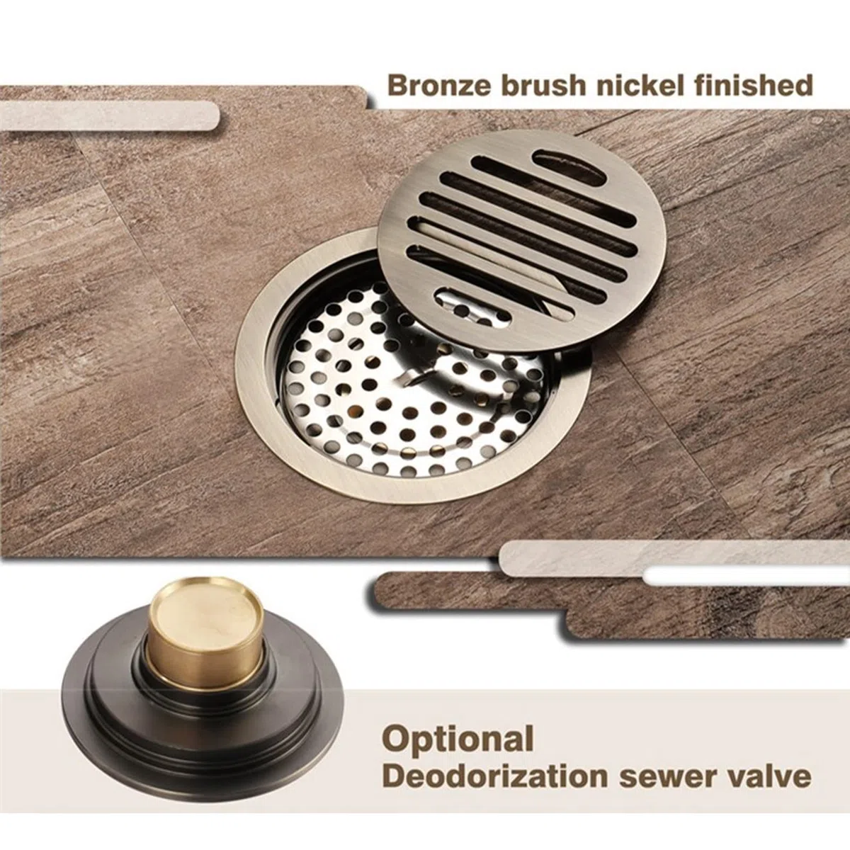 Desagüe de Ducha Redondo, Trampa de Suelo de Cobre, Recogedor de Pelo Extraíble, Desagüe de Suelo Vintage con Filtro para Baño, Garaje, Cocina, Balcones