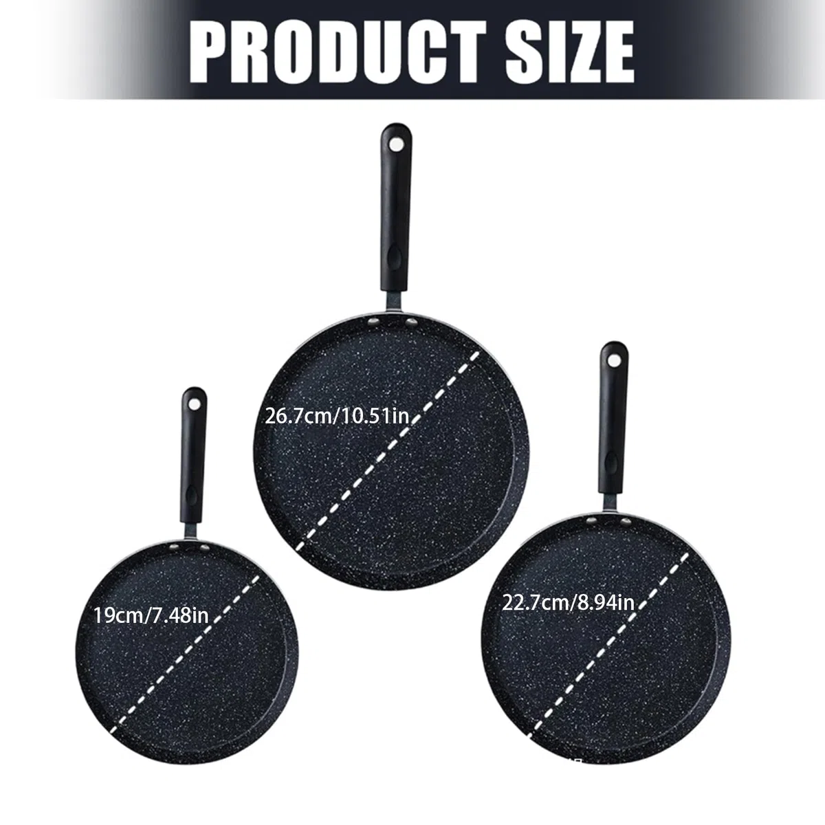 Juego de 3 sartenes antiadherentes con asa para panqueques, crepes y desayuno, sartén de aluminio, utensilios de cocina, hornear, sartén de desayuno