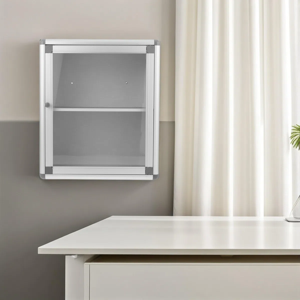 Uonlytech Botiquín Caja de Medicamentos Multifuncional con Ventana Transparente Metálico Plata de Pared para Bancos y Lugares de Alta Afluencia