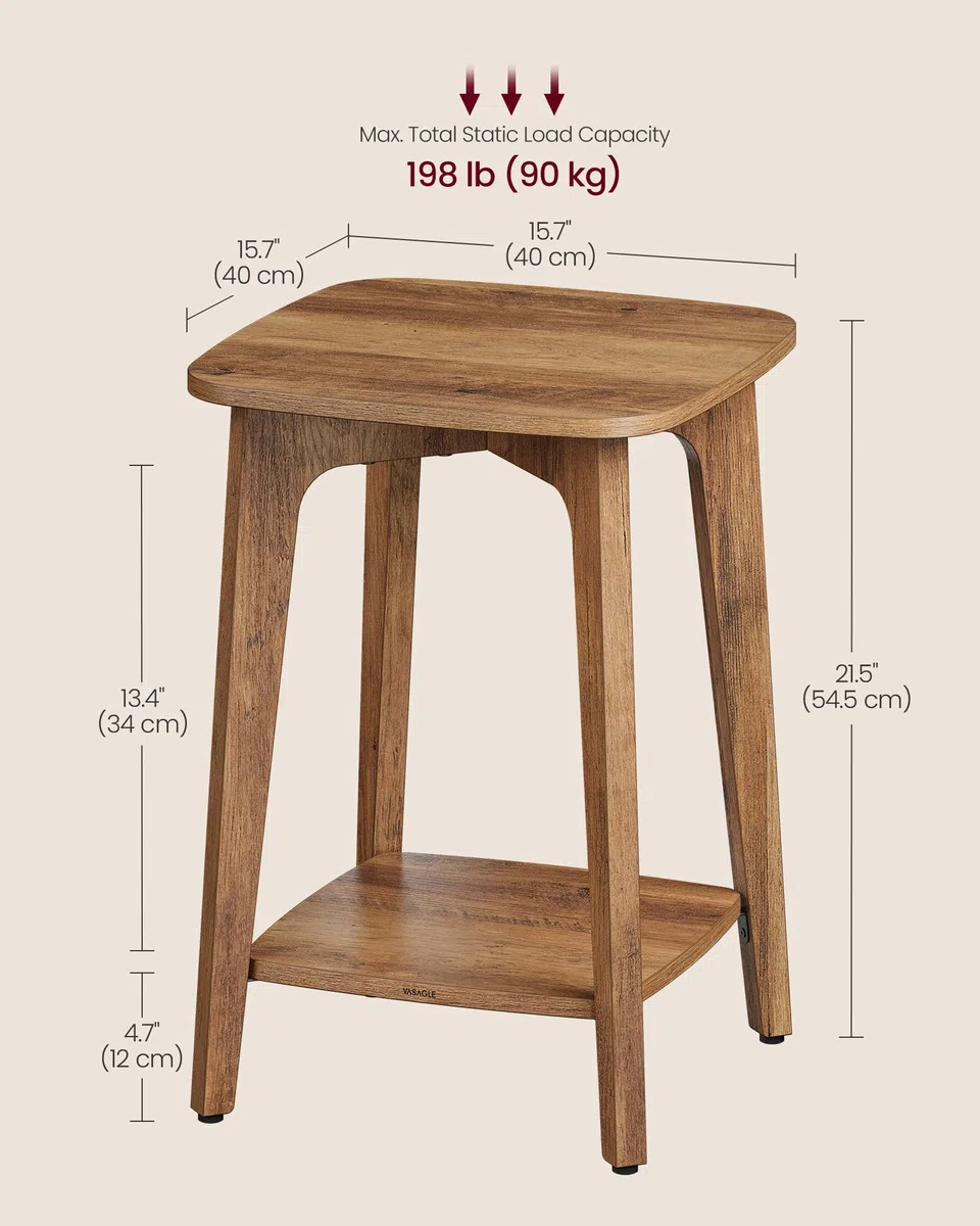 VASAGLE Mesa Auxiliar, pequeña Mesa Auxiliar Cuadrada con Estante Inferior, mesita de Noche para Espacios pequeños, Sala de Estar, Dormitorio, Color marrón Miel ULET236K01