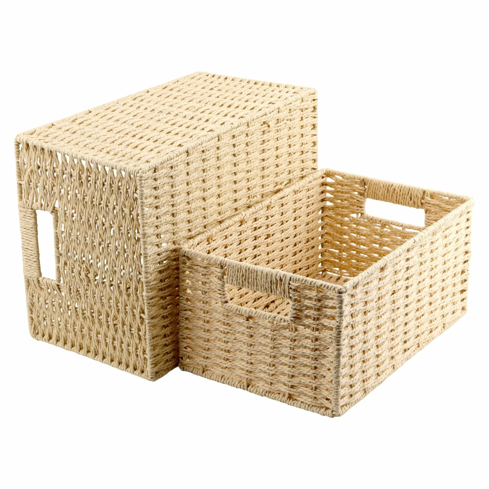 Juego de 2 Cestas de Almacenamiento de Ratán Trenzadas Apilables - Rectangulares para Baño Dormitorio Cocina - 35x25x18cm y 31x21x15cm