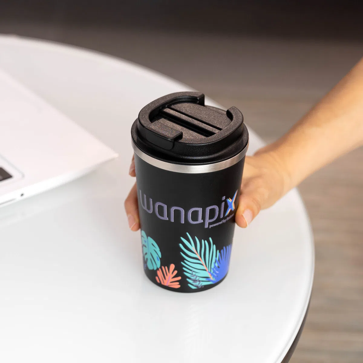 Wanapix | Termo Café Personalizado 350 ml| Vaso Térmico Negro Acero