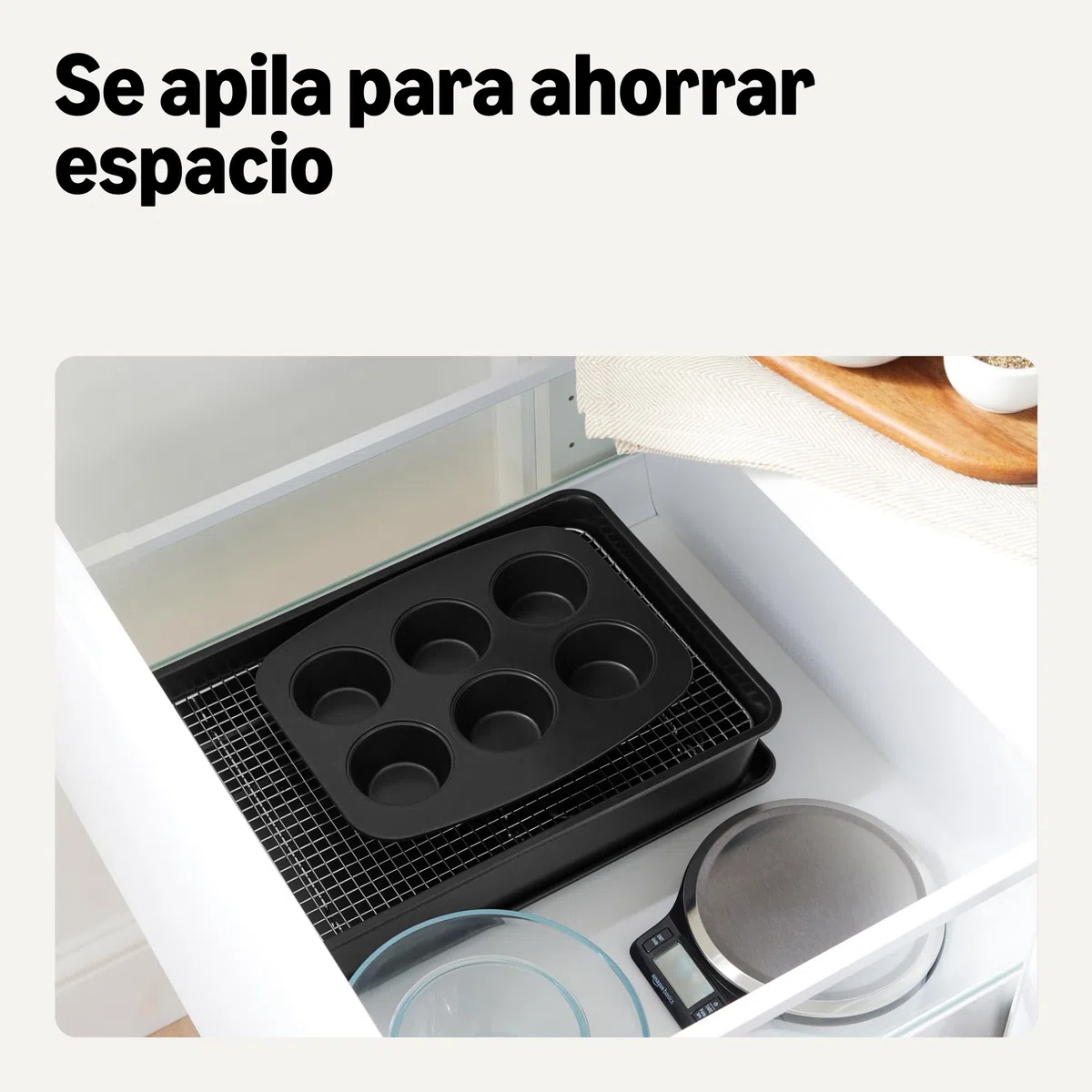Amazon Basics Juego de 6 Utensilios para Hornear Antiadherentes, Apilables, Aptos para Lavavajillas y Horno