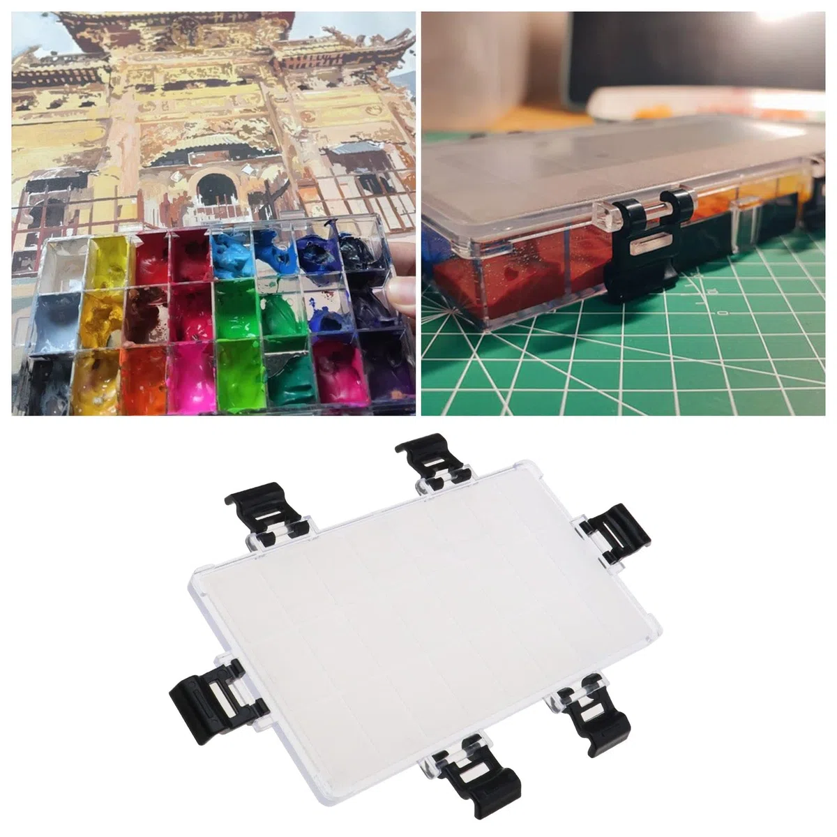 Create idea Create idea Caja de Paleta de Pintura de 24 pozos, contenedor de Pintura hermético vacío para Acuarela, Medio Recipiente, Gouache, Pintura al óleo acrílica, Estuche de Paleta de Viaje