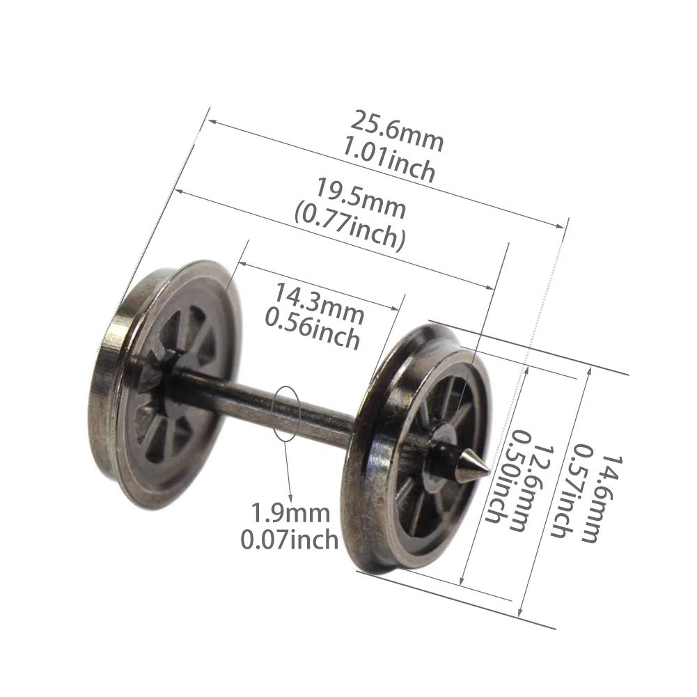 Evemodel H0 DC HP1487 - Juego de ruedas de metal para maquetas de tren (12 unidades, 36'')