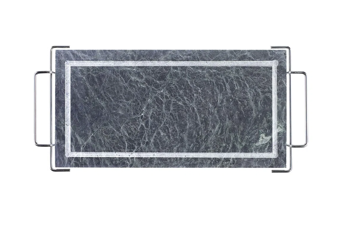 IBILI 755000 Grill Piedra, Acero Inoxidable, Incluye Piedra con Soporte, Bandeja y 2 lamparillas, Plata, 37 x 18 cm