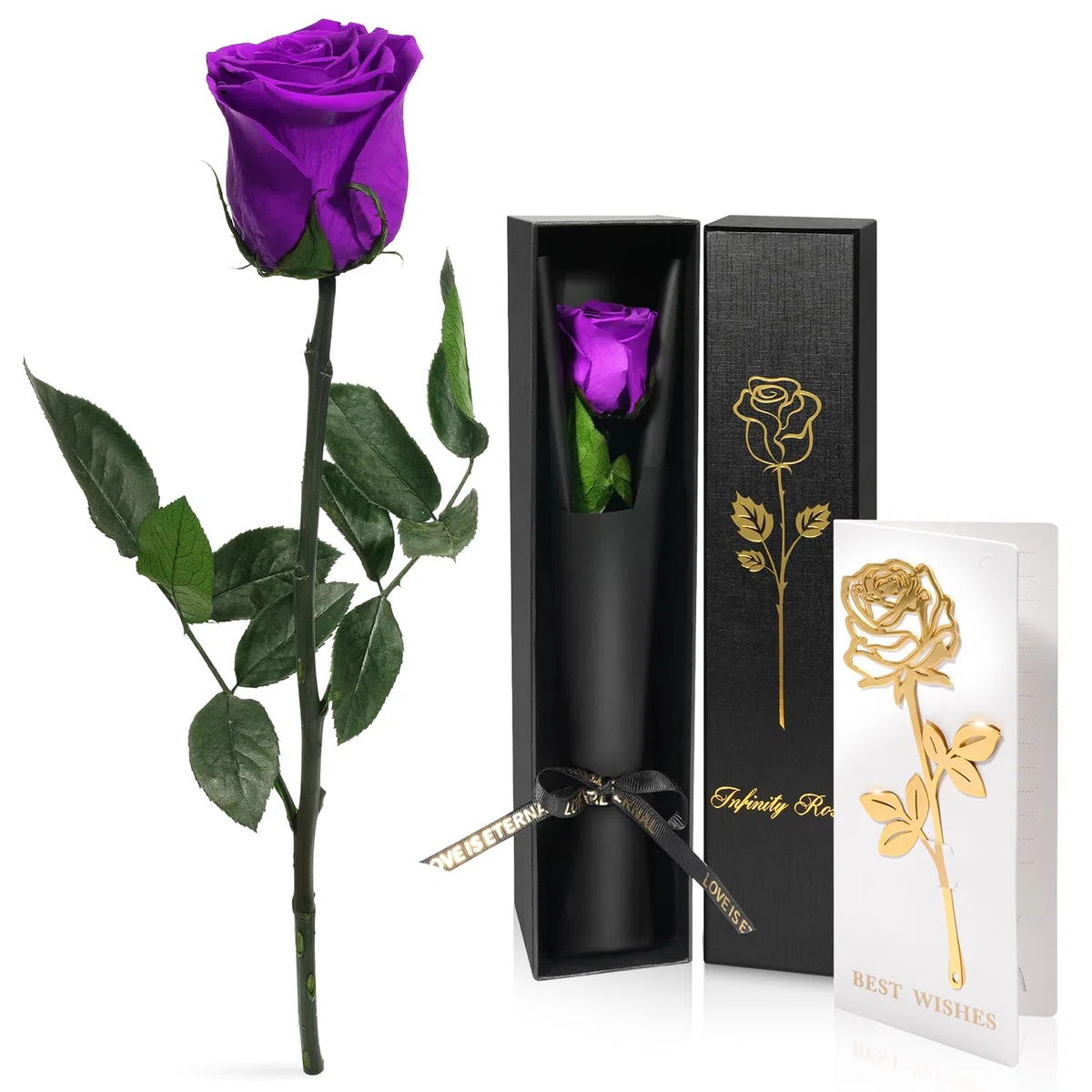 Yamonic Rosa Eterna Regalos Mujer, Rosa Eterna Natural Preservada Regalo Cumpleaños Mujer,Flores Preservadas con Tallo Regalo Navidad San Valentín Rosa Dia de la Madre