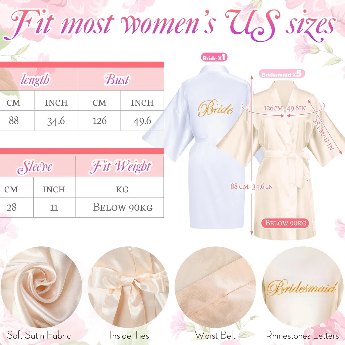Bonuci Juego de 24 piezas de regalo para despedida de soltera, incluye batas de novia, damas de honor, pinzas para el pelo, calcetines esponjosos para bodas y fiestas
