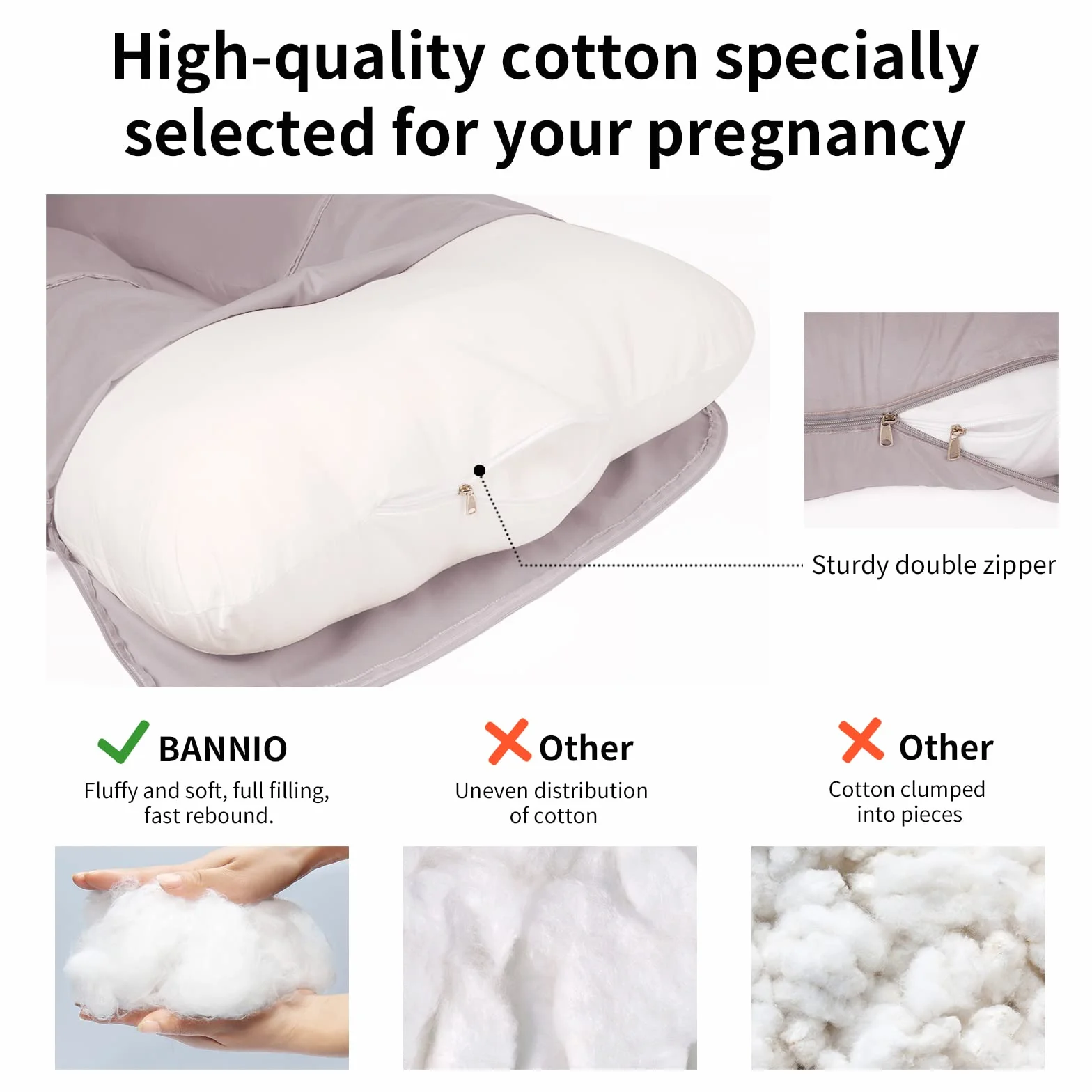Almohada Embarazada,Almohada de Embarazo, Almohada Antidolores Cuerpo Entero en Forma de U,Cojin Lactancia con Cremallera Funda de 100% Algodón Extraíble y Lavable,145x70cm(Gris Claro)
