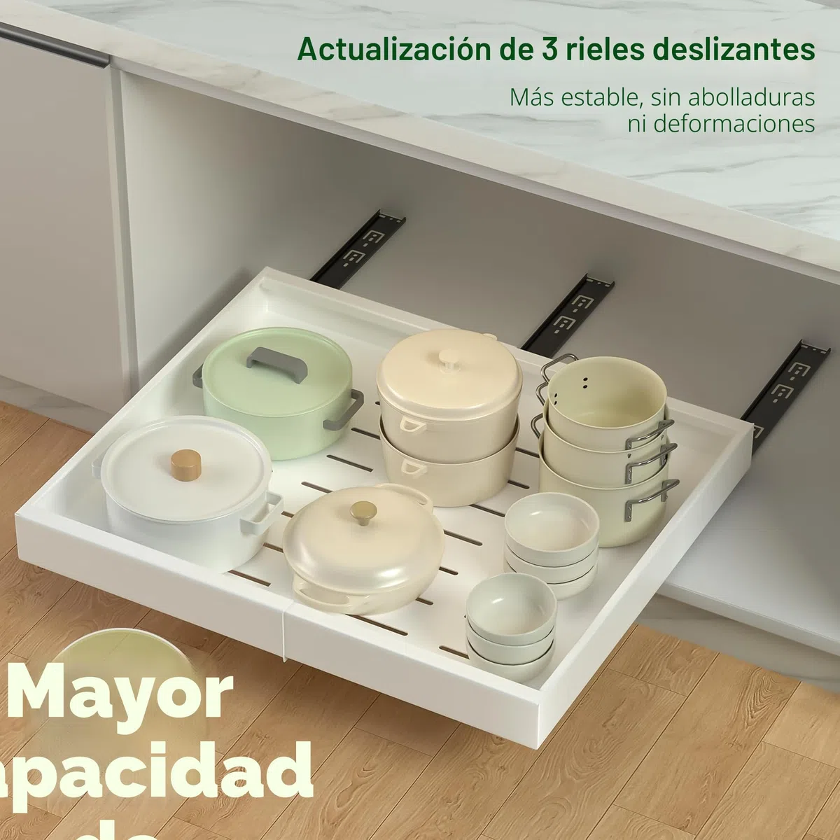 Cajones Extraibles Para Cocina 1 Pack, Cajon Telescopico Adhesivo No Es Necesario Taladrar, Anchura Ajustable Cajones Deslizantes Para Cocina, Organizador Armario Cocina(Blanco 32-50cm)
