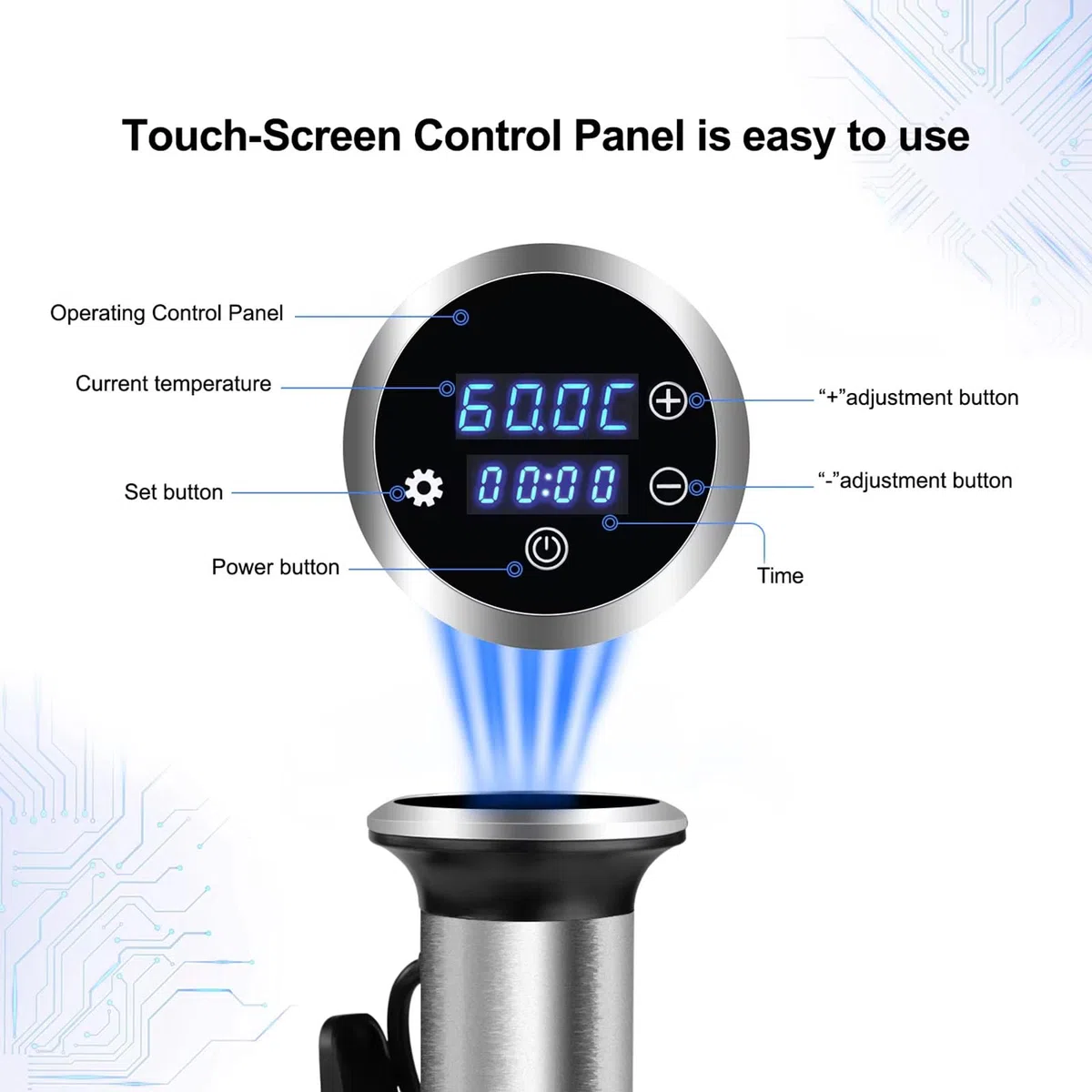 Cocina Sous Vide, Máquinas Sous Vide 1200W, Cocina Suvee Circuladora de Inmersión con Control Preciso de Temperatura y Tiempo, Abrazadera Ajustable, Pantalla Digital, IPX7 Resistente al Agua