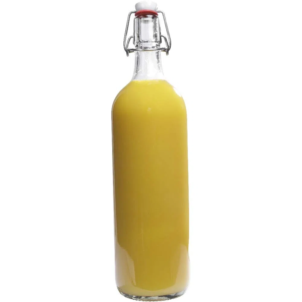 mikken Viva-Haushaltswaren - Juego de 4 botellas de cristal con cierre de clip (1 L, rellenables, incluye embudo de 12 cm de diámetro)