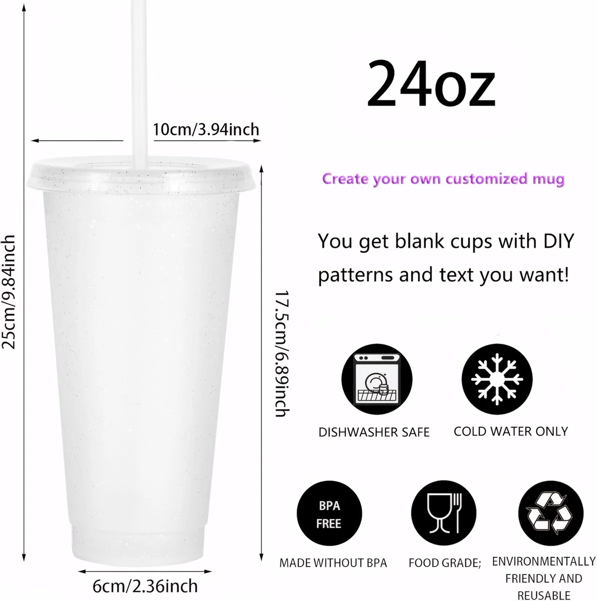 Vasos de plástico reutilizables de 24 onzas, paquete de 10 vasos fríos con tapa y popote, vasos de viaje para adultos y fiestas de señoras y playa, reuniones de piscina (10, transparente con