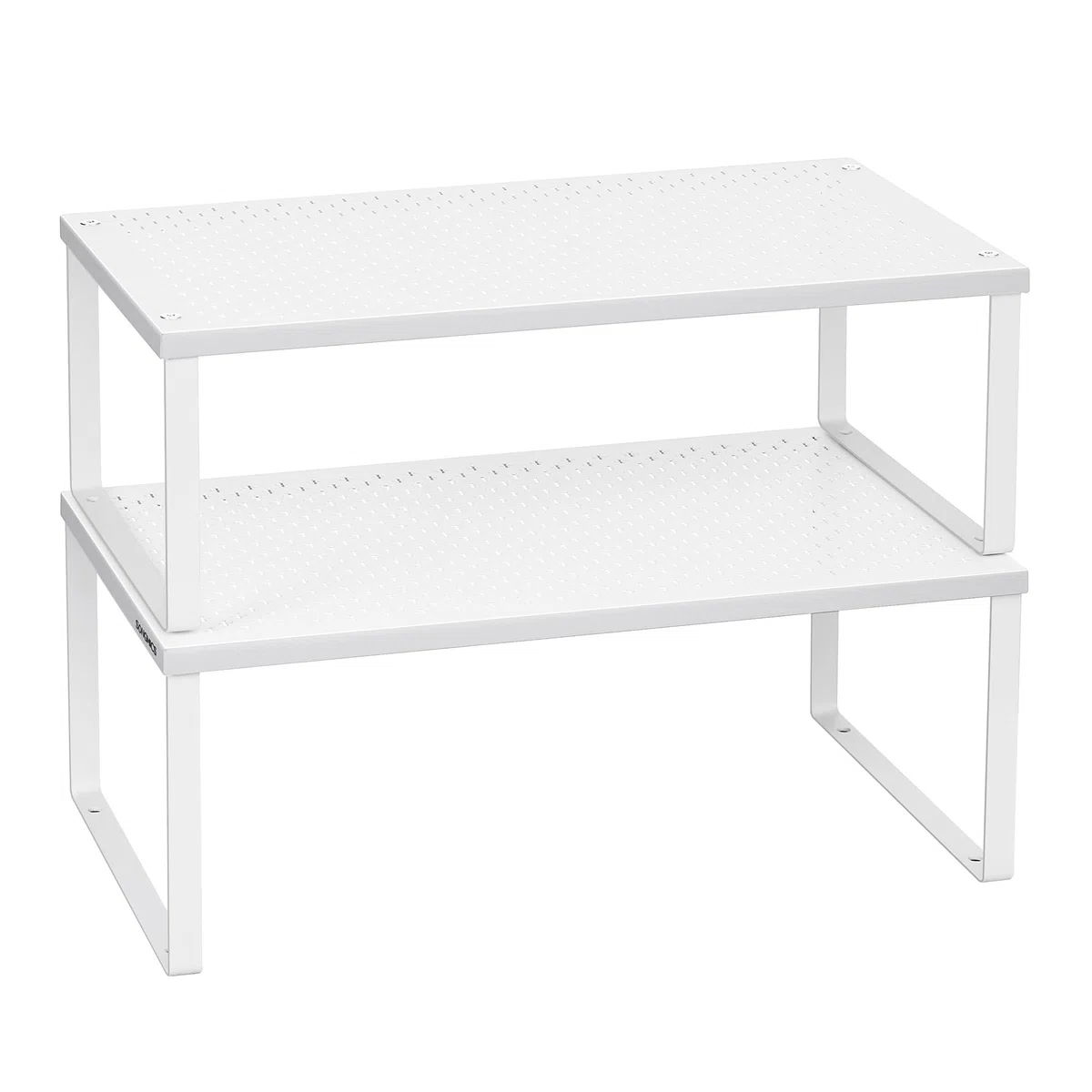SONGMICS Especiero, Estante para Especias, Organizador para Armarios, para Mostradores, Elevador de Estantes, Apilable, Ampliable, Juego de 2 Estantes Metálicos para Cocina, Blanco KCS401W01