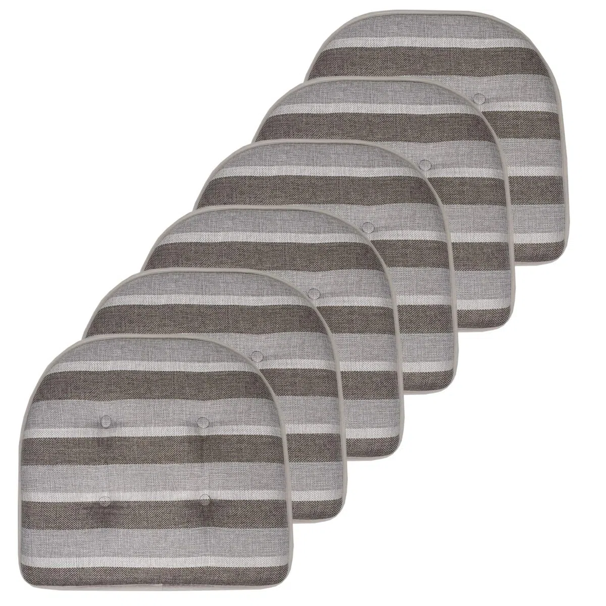 Sweet Home Collection Cojín de Espuma viscoelástica para Silla, con capitoné, Parte Trasera de Goma Antideslizante, en Forma de U, 17 x 16 Pulgadas, 6 Unidades (Paquete de 1), Color Plateado y marrón