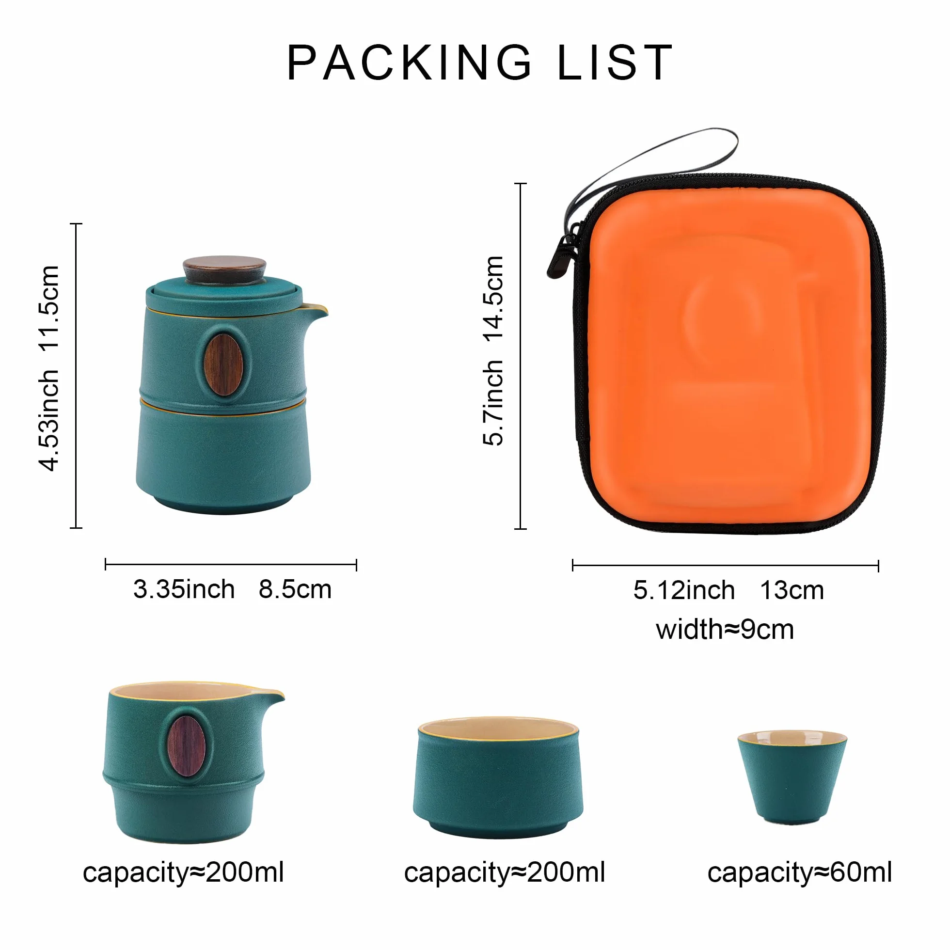 fanquare Juego de Té Portátil de Viaje con Estuche Tetera de Kung Fu China de Porcelana Verde con Infusor Mini 1 Tetera 3 Tazas para Exterior