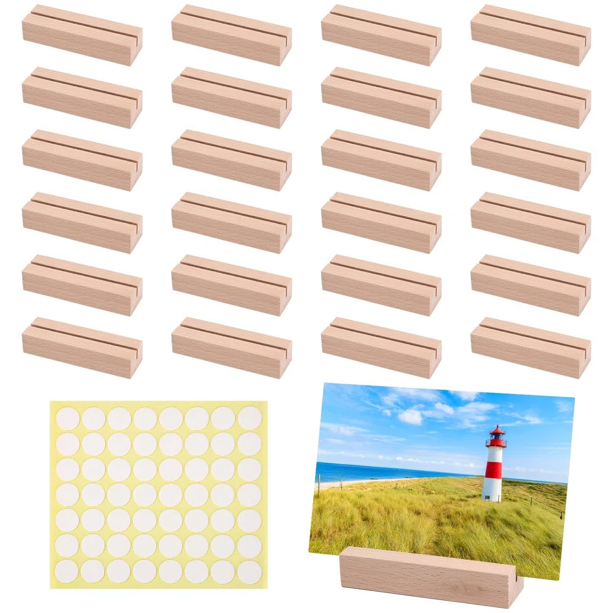 24 soportes de madera para tarjetas, tarjetas de mesa de boda con adhesivo de doble cara, soporte para fotos, soporte para tarjetas postales para restaurantes, bodas, banquetes y fiestas