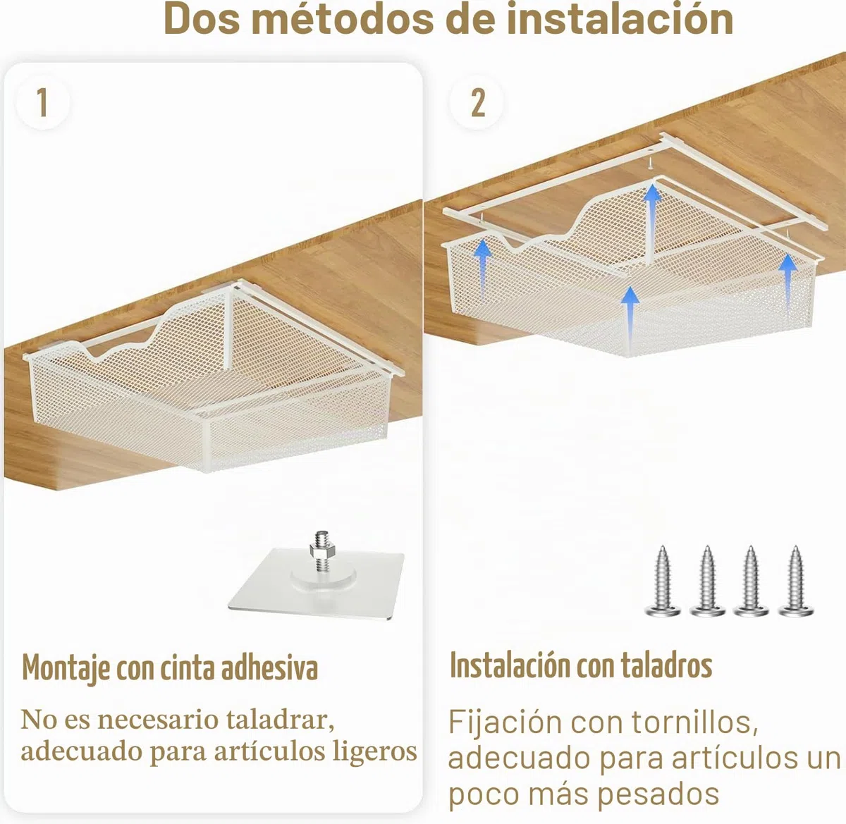 Nandae Cesta de almacenamiento para debajo del armario, 2 cestas colgantes de metal, cesta colgante debajo del armario, cesta colgante de metal, para Cocina, Oficina, Armarios, Almacenaje en Armarios