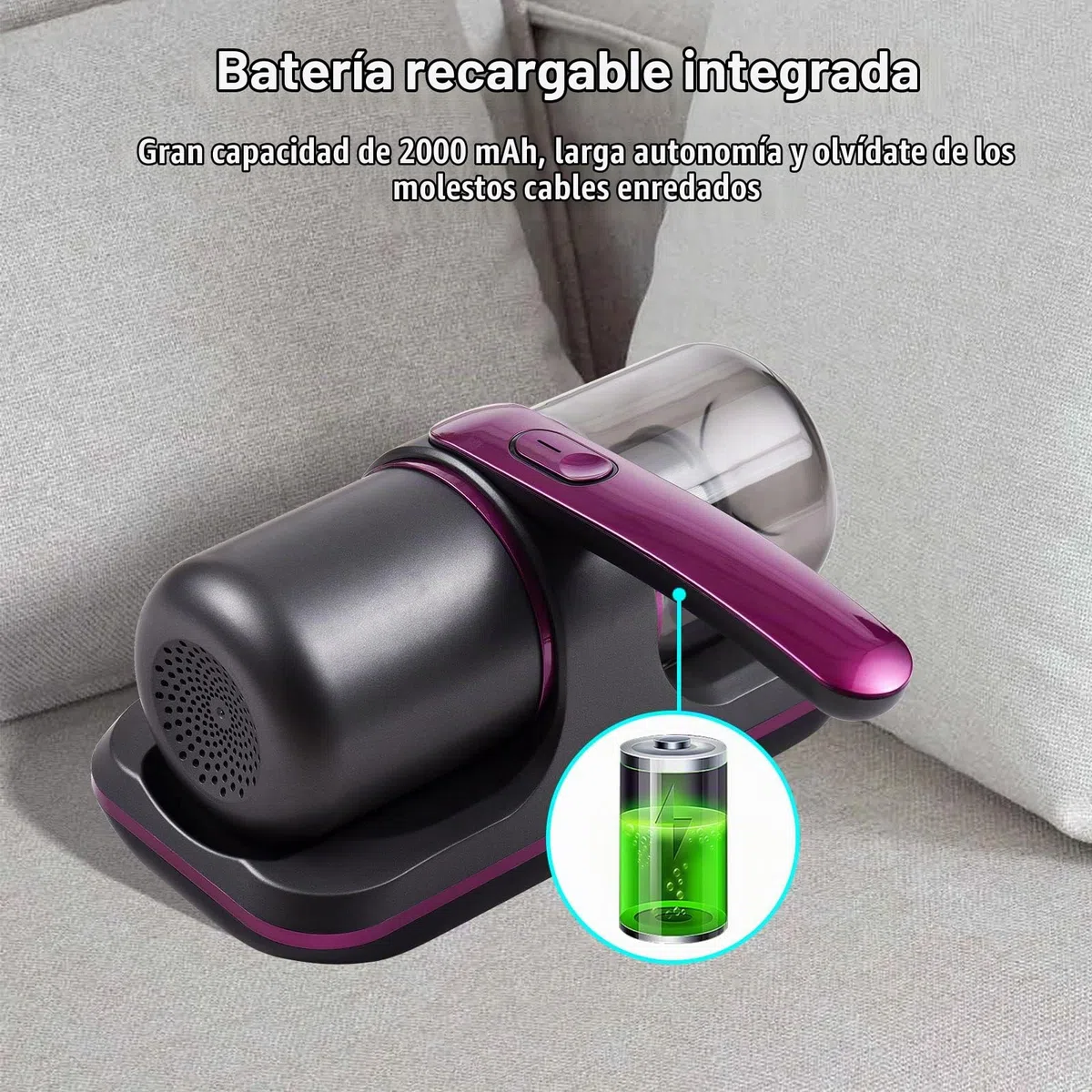 Aspirador de Mano,Colchón Compacto Aspirador de Cama UV Inalámbrico de 100 W 8000 Pa Succión Fuerte 2 Velocidades Ajustable 250 Ml Recolección de Polvo Batería Incorporada para Limpiar
