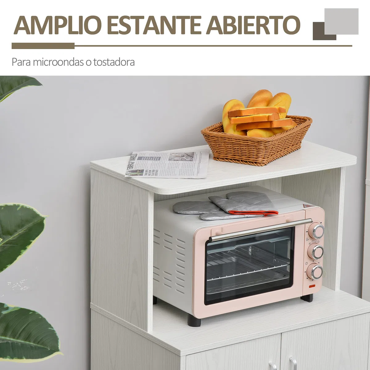 HOMCOM Aparador Auxiliar para Microondas con Ruedas 60,4x40,3x97 cm Blanco | Armario Bajo de Cocina, Armario de 2 Puertas, Estante Ajustable, Carga 70 kg