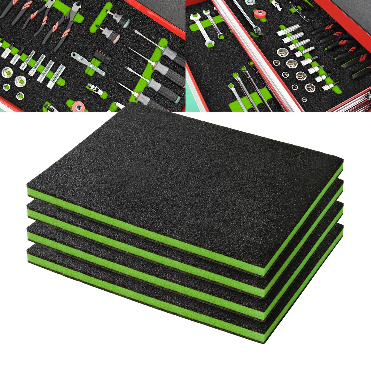 Precision Defined Espuma para Caja de Herramientas - Insertos de Espuma para Cajas, Shadow, para Herramientas - Negro/Verde (40,6 x 30,4 x 2,54 cm, Paquete de 4)