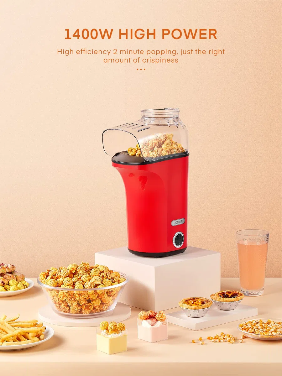 Palomitero 1400W, 4L Gran Capacidad/120g, 2 Minutos Rápido, Máquina para Hacer Palomitas Fácil de Usar, Aire Caliente & Sin Grasa, para el Hogar, Fiesta de Cine, Navidad, Aniversario para Niños