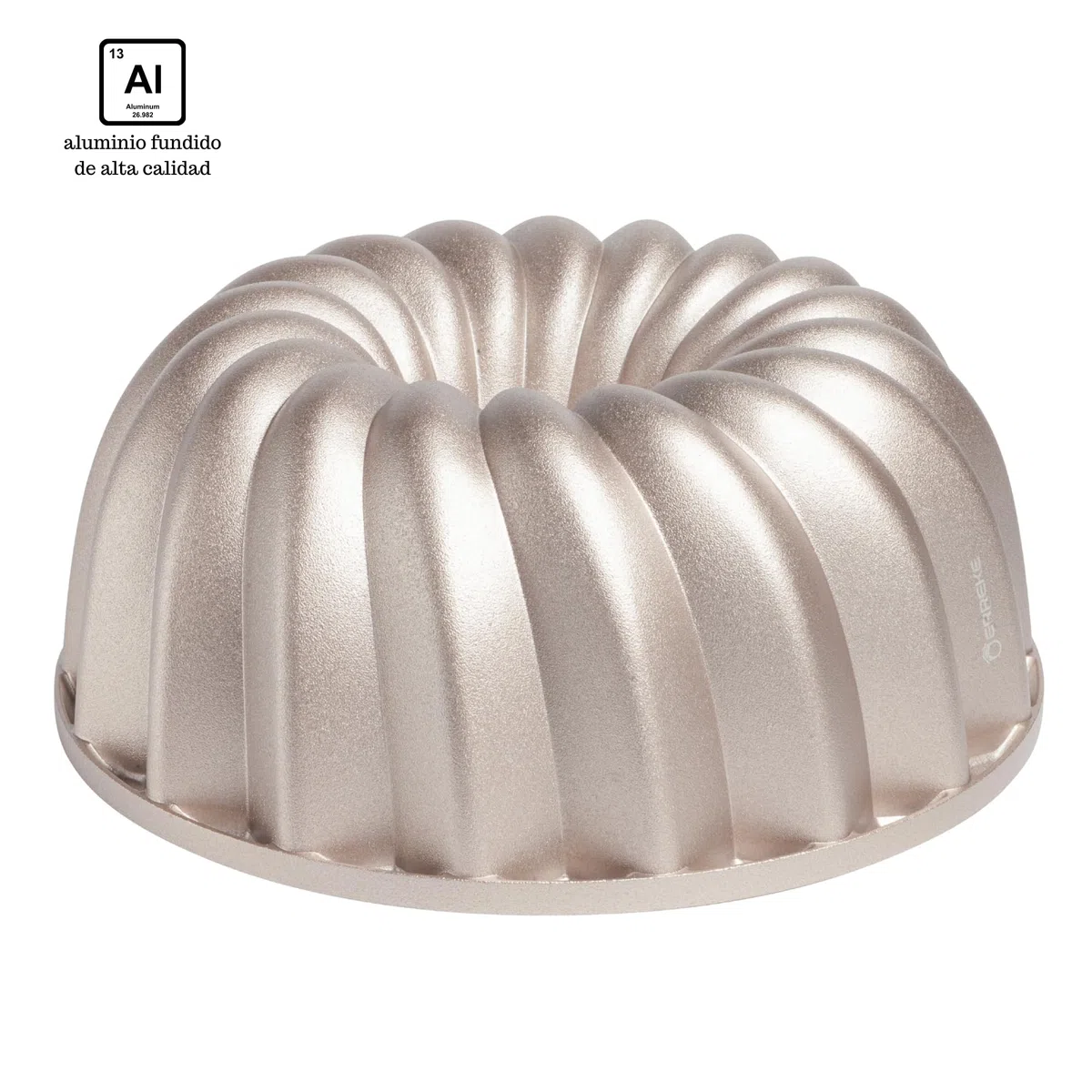 Erreke Molde Bizcocho Horno, Molde Tarta, Doble Capa Antiadherente, Aluminio Fundido Resistente, Savarín Cocción Uniforme, Repostería, Color Oro Rosa, 24cm, 2.5 litros, Clásico
