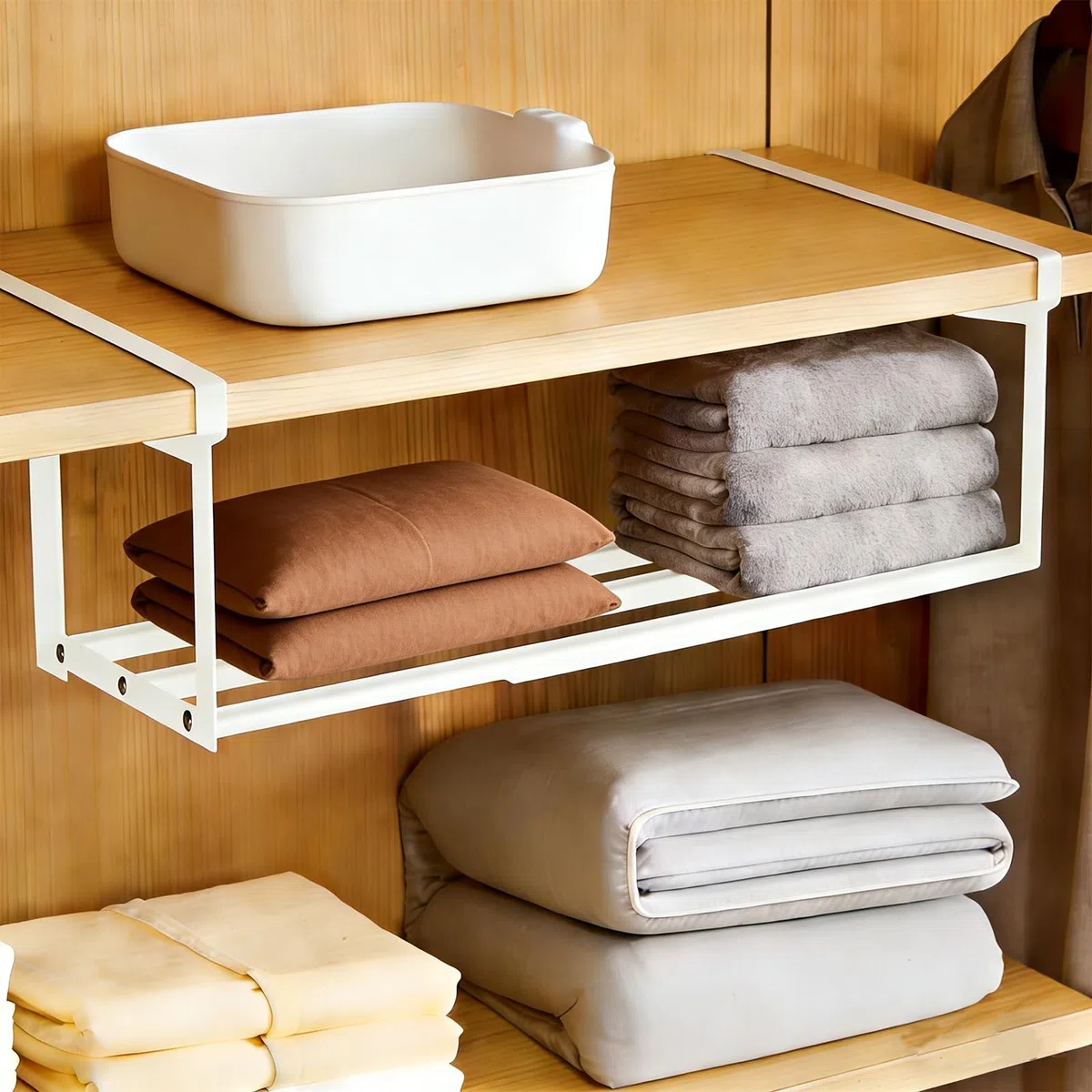 2 Piezas Organizador Zapatos Extensible 40-70 cm, Zapatero Colgante Organizador en el Armario,Soporte Colgante Ajustable, para Armario, Zapatero, Cocina y Baño (Blanco)