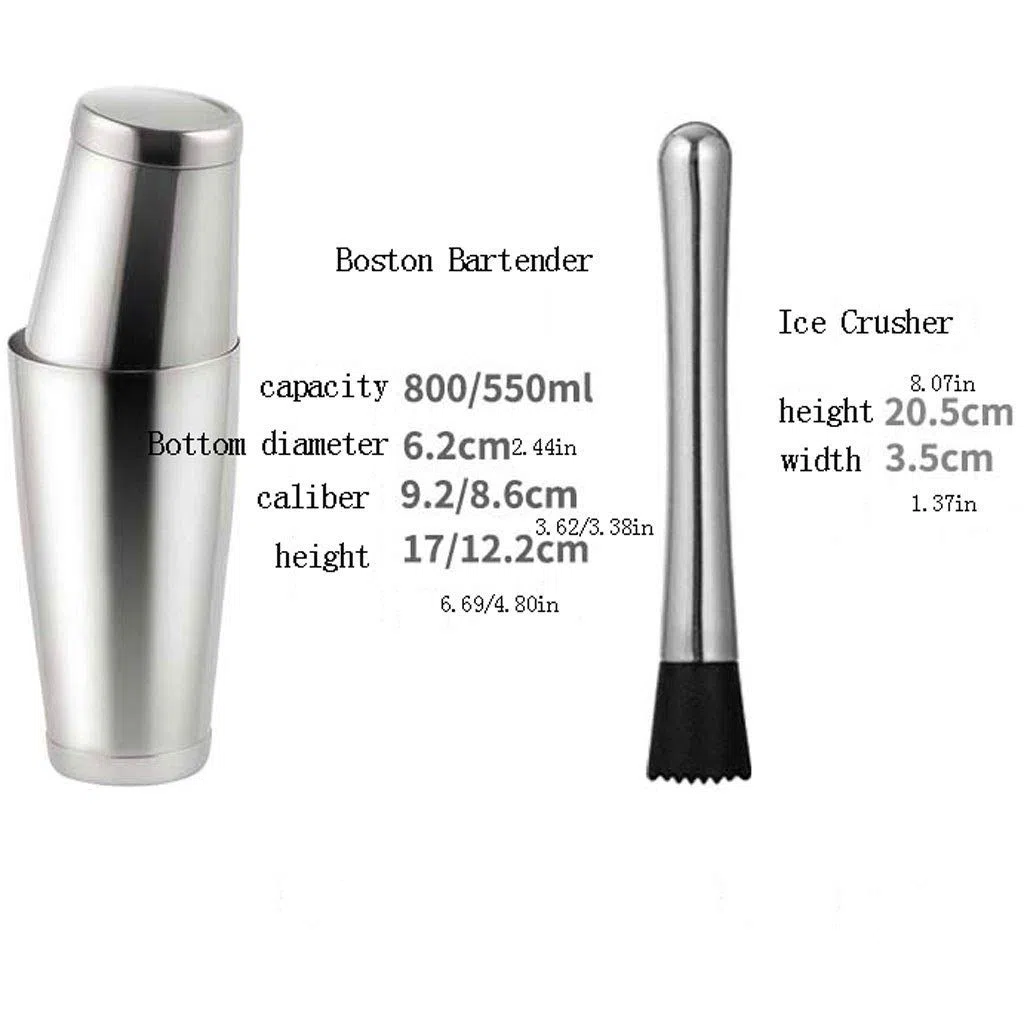 Kit Cocteleria Boston Shaker Set for Bartenders- Home Bar Set de accesorios, de acero inoxidable Kit de camarero con coctelera, coladores, aparejo, for cócteles Bar Accesorios Cocktail Bar del sistema