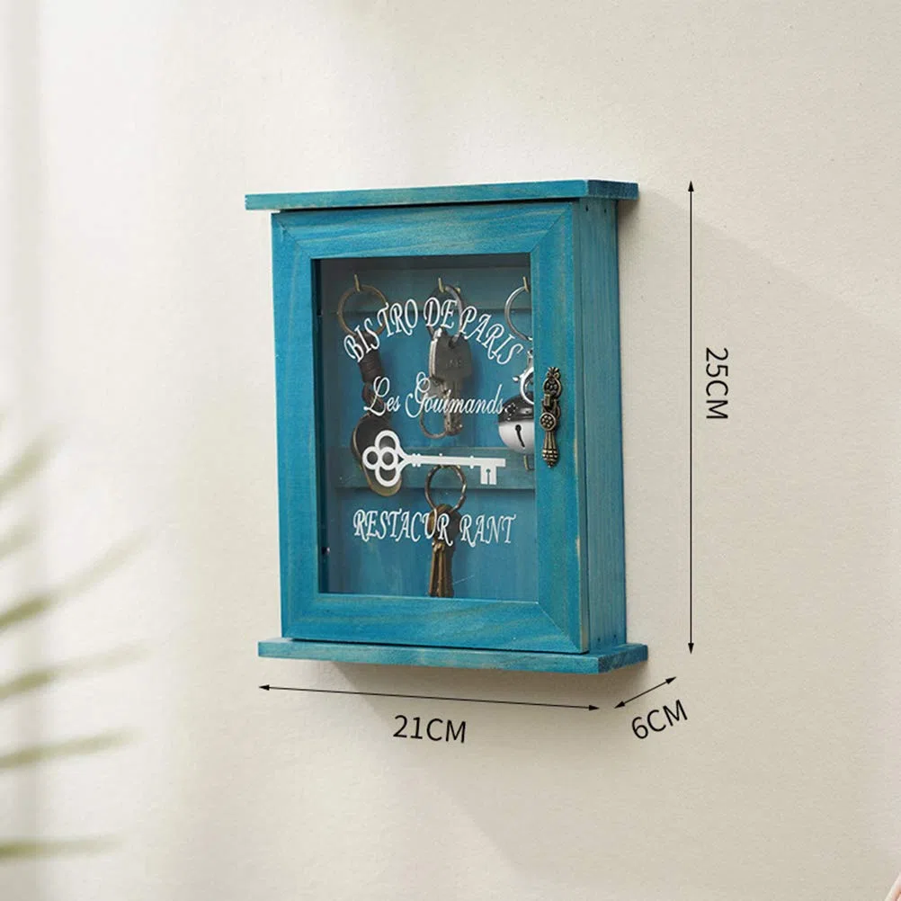 Pssopp Caja Porta Llaves de Madera para Montaje en Pared, Gabinete Organizador, Azul
