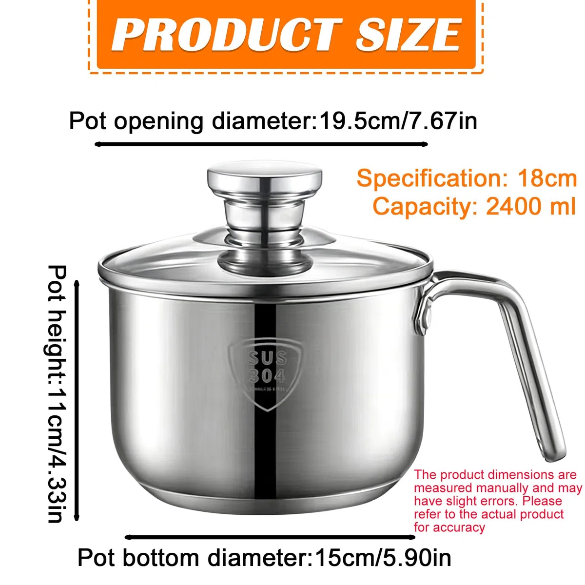 Olla para leche de inducción de acero inoxidable: mini olla de leche de 18 cm, preparación de alimentos para bebés para leche y papillas (acero 304/11 cm de profundidad)
