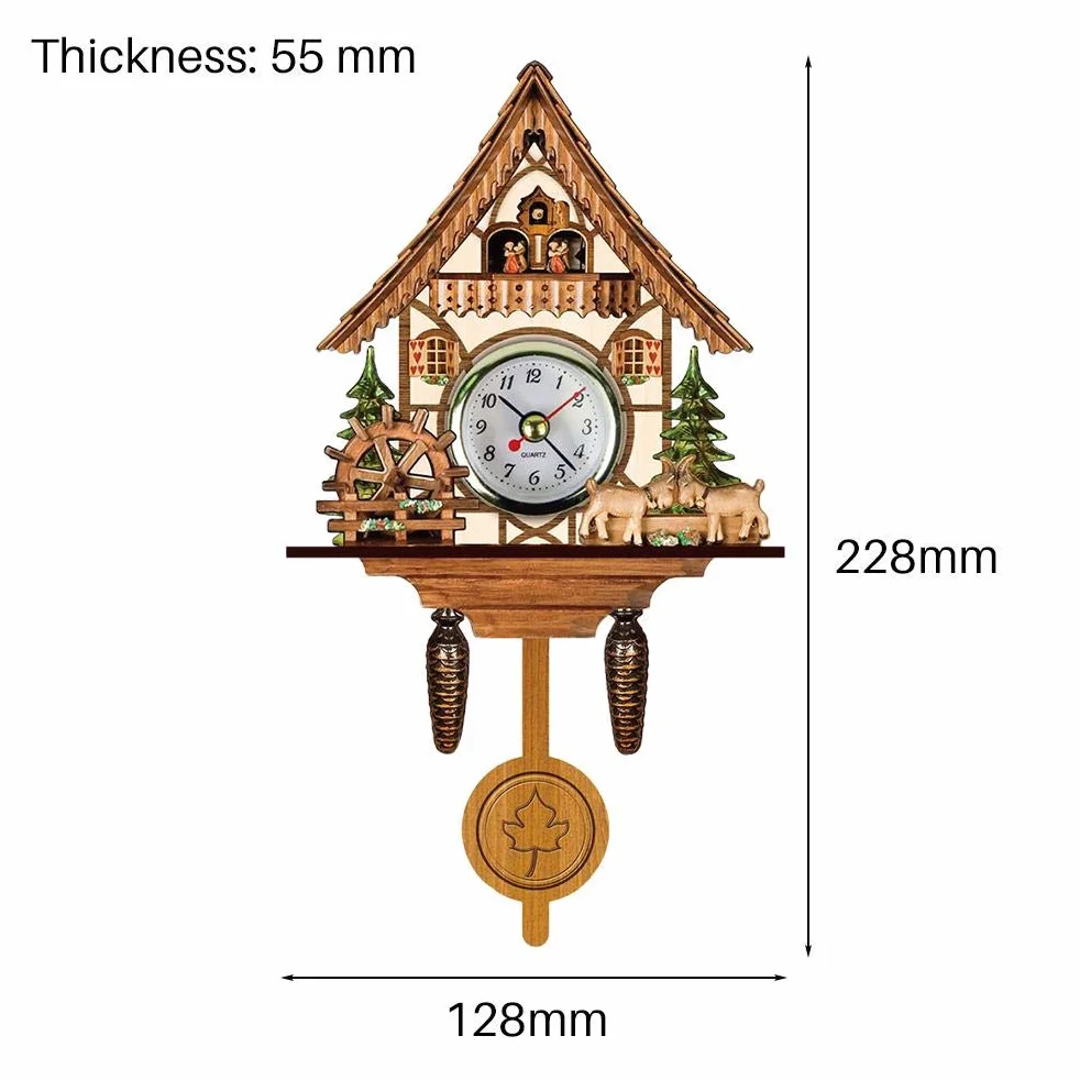 Eujgoov Reloj de Pared Cuco de Madera Estilo Tradicional del Noroeste de Europa con Campana Oscilante Automática Funciona con Pilas para Sala y Dormitorio Reloj de Cuco Antiguo Decorativo
