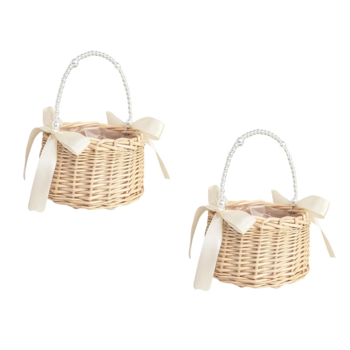 2 piezas de mimbre ratán niña cesta de flores con asa y lazo Cestas de flores para niña de l Cestas de mimbre para la boda cesta de dispersión (A)