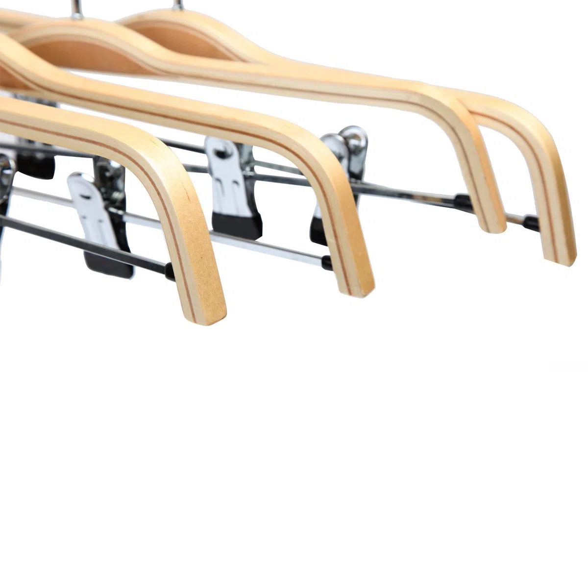 Percha de Madera Natural para Pantalones con 2 Clips antioxidantes Ajustables. 10 Unidades