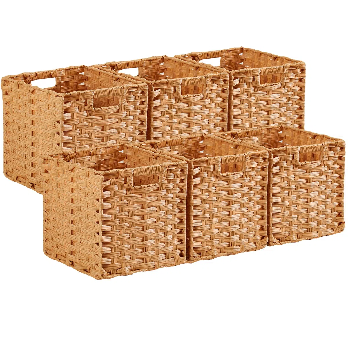 Caja de almacenamiento en forma de cubo, 25 x 25 x 25 cm, cesta de almacenamiento de ratán sintético para juguetes, ropa, estantes, guarderías, armarios, impermeables, no mohosas (beige