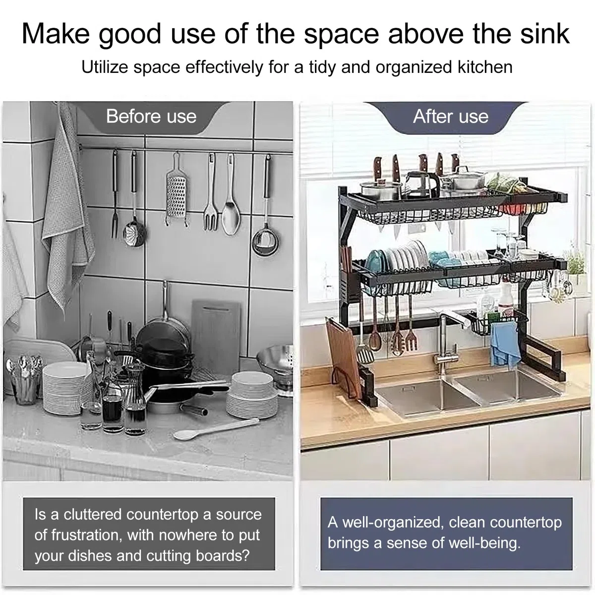 Escurridor de platos multifunción con soporte para utensilios, mantiene el fregadero de cocina organizado, para platos, vasos, cuencos, cubiertos