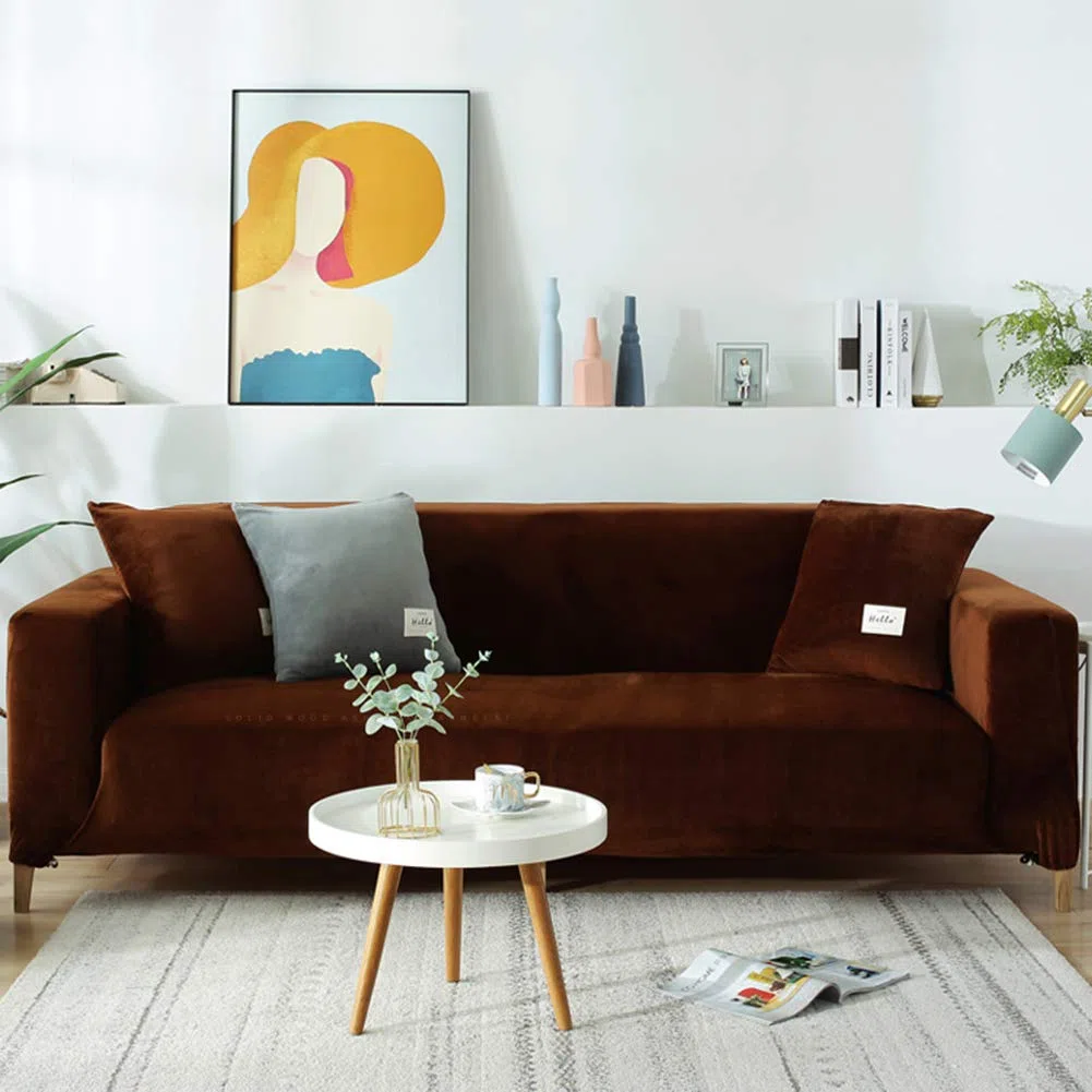 Felpa Cubiertas De Sofá para 1 2 3 4 Cubierta De Sofá,Polvo-Prueba Terciopelo Elástico Soft Couch Cover,Ajuste Fácil Lavable,Cubierta De La Silla Recliner Mueble Protector De Sofá-
