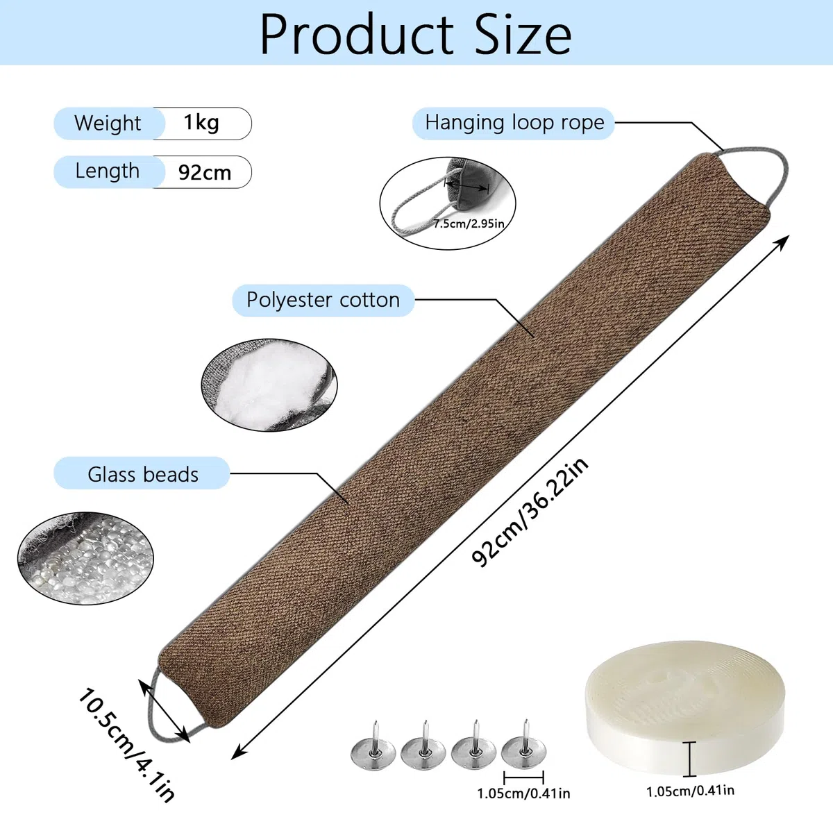 91cm Burlete Puertas, Burlete Protector contra Frío y Viento, Tapón de Bajo Puerta, Burlete Ventana para Sala de Estar, Dormitorio, Cocina (Marrón)