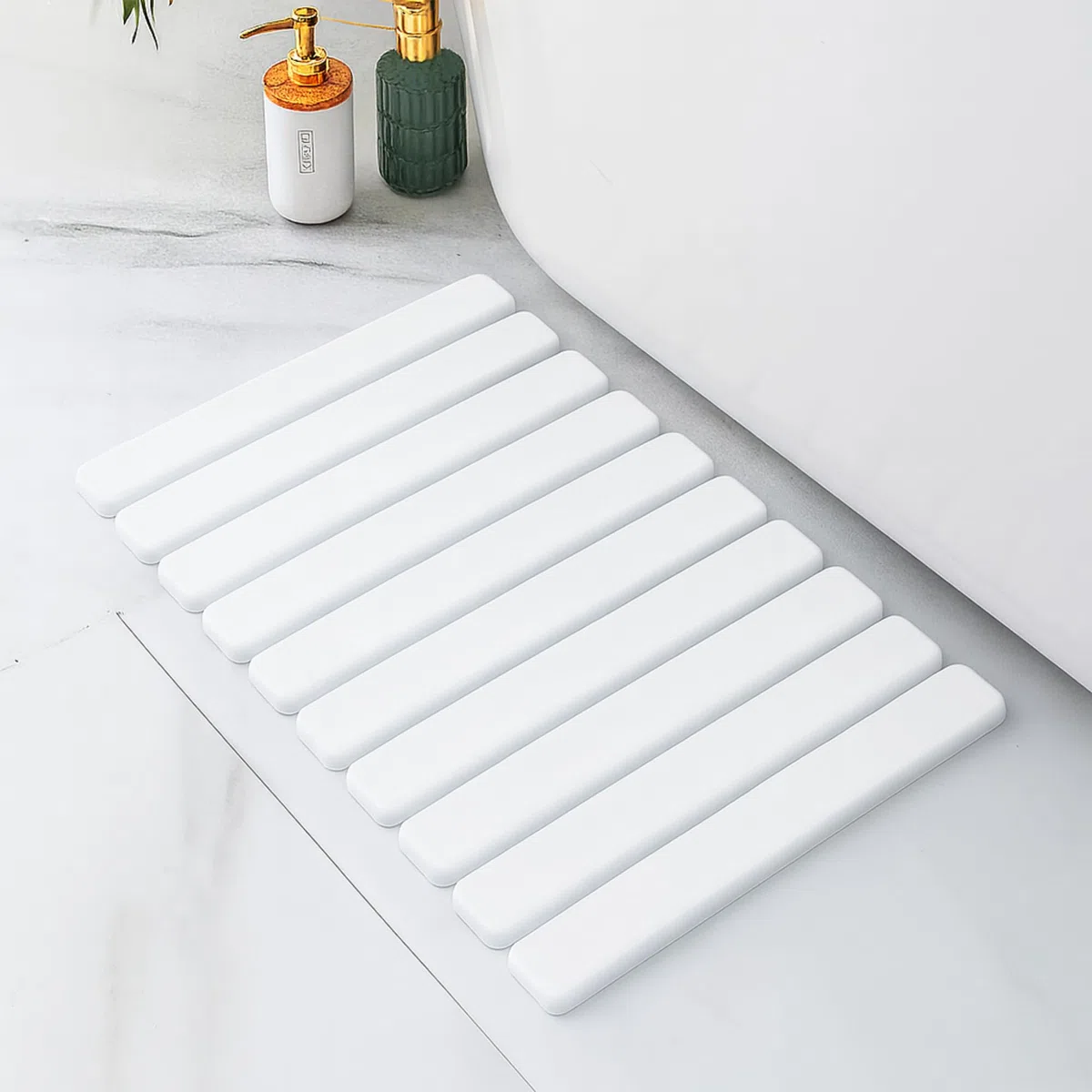 Pure 4Home Alfombra de Baño de Diatomita Plegable 60x39cm | Piedra Absorbente con Malla Antideslizante para Ducha o Cocina | Secado Rápido y Antibacteriana | Alfombra de Piedra Diatomita (Blanco)