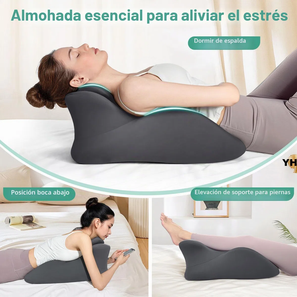 Almohada en Forma de Cuña Ergonómica - Almohada para Dormir Boca Abajo y Leer en la Cama, Alivia el Dolor de Espalda y Brinda Soporte al Sentarse, Soporte Lumbar y Cervical con Funda Removible