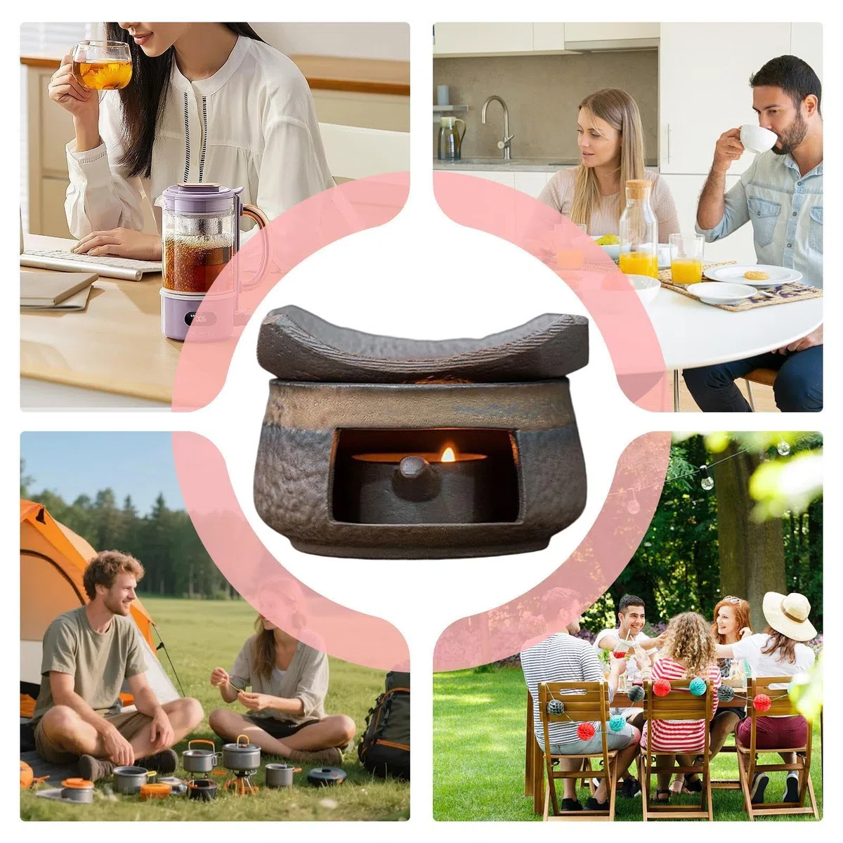 Quemador de aromático, Juego de difusor de Fragancia de cerámica, Calentador de 4.61 x 2.87 Pulgadas con Control de Calor, Soporte de aromaterapia de esmaltado, Pieza Decorativa con Estilo