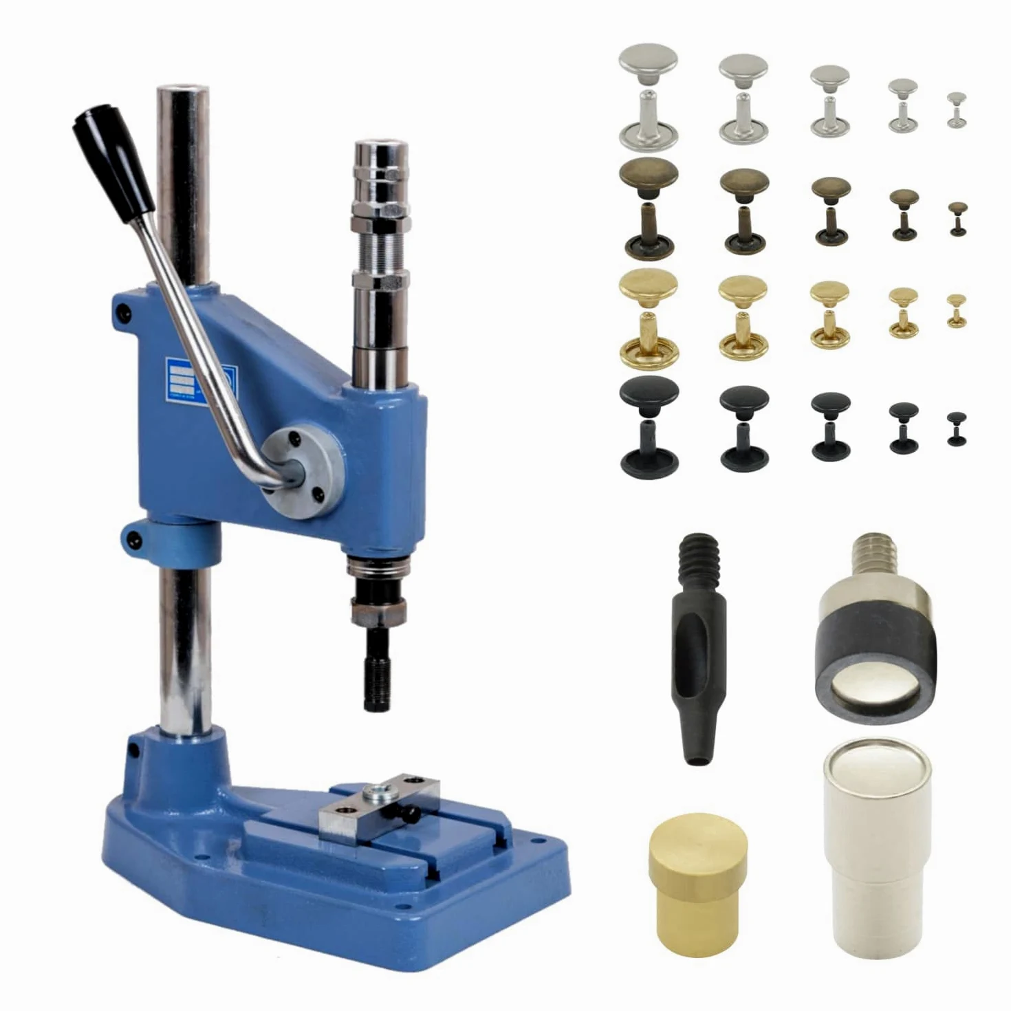 Juego de prensa de remaches con prensa de resorte, herramienta de remache y 50 remaches de doble cabeza de 6 mm, latón antiguo, inoxidable, prensa de mano, bricolaje, para cuero, ropa,
